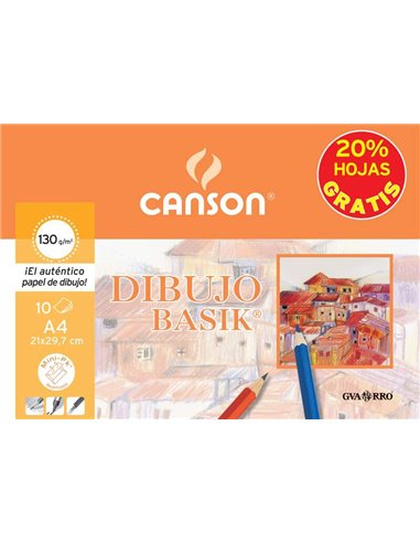 Canson - Minipack de 10 Feuilles à Dessin Basik Lisse 21x29,7 130g - 20% Feuilles Offertes - Coloris Blanc