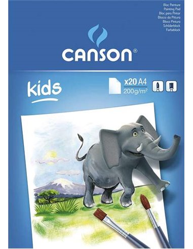 Canson - Bloc Collé Peinture Enfants de 20 Feuilles A4 - 21x29,7 cm - 200 g - Coloris Blanc