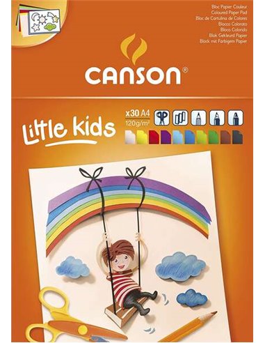 Canson - Bloc Carton Collé Enfant de 30 Feuilles A4 - 21x29,7 - 120g - Couleurs Assorties