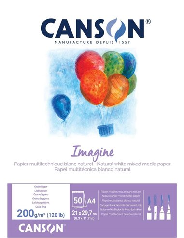 Canson - Bloc Collé Imagine de 50 Feuilles 200gr A4 - Grain Fin - Coloris Blanc