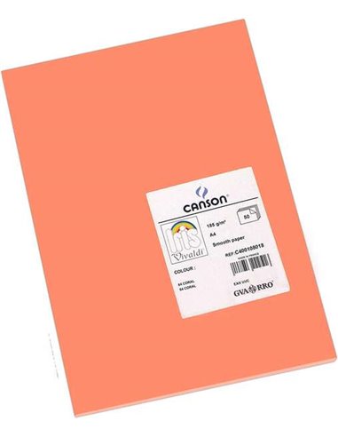 Canson - Guarro Lot de 50 Papier Cartonné Iris A4 185g - 21x29.7cm - Couleur Corail