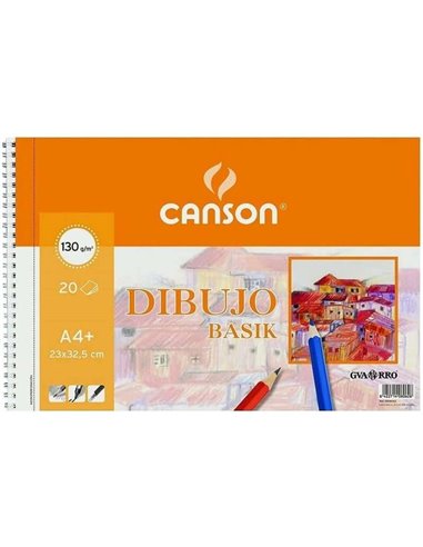 Canson - Bloc à Dessin Basik Smooth A4 - Album Spirale Micro-perforé - 23x32,5 cm - 120 Feuilles - 130g - Coloris Blanc