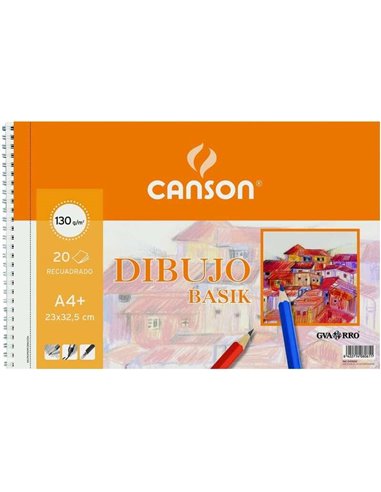 Canson - Bloc à dessin Basik A4 avec cadre - Album spirale microperforé - 23x32,5 cm - 120 feuilles - 130 g - Coloris blanc