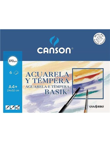 Canson - Basik Aquarelle Minipack de 6 Feuilles A4+ - 24x32cm - 370g - Coloris Blanc