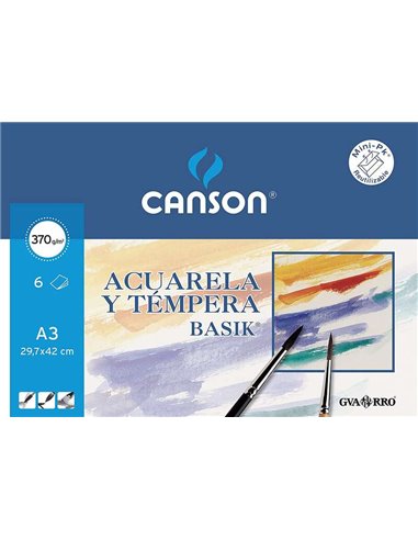 Canson - Basik Aquarelle Minipack de 6 Feuilles A3 - 29,7x42cm - 370g - Blanc