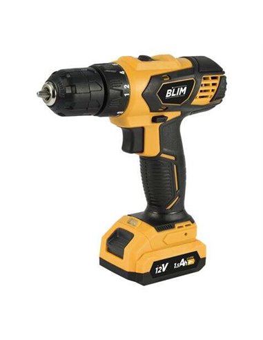 Blim - Perceuse à Batterie 12V 1,5Ah - Couple Maximum 28nm - 2 Vitesses 0-400/0-1500rpm - Couleur Jaune