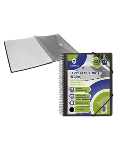 Bismark - Classeur avec 40 couvertures transparentes - Format A4 - Comprend une enveloppe porte-documents - Fermeture en caoutch