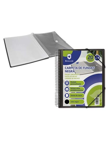 Bismark - Classeur avec 20 couvertures transparentes - Format A4 - Comprend une enveloppe porte-documents - Fermeture en caoutch