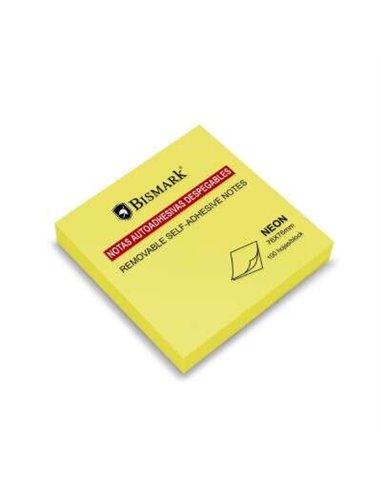 Bismark - Bloc de 100 Notes Autocollantes 76x76mm - Couleur Jaune Fluo