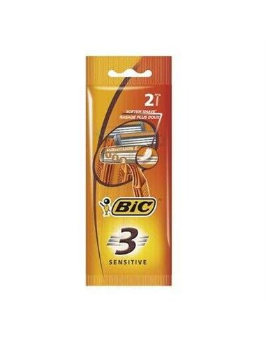 Bic - Sensitive 3 Lot de 2 Rasoirs Jetables 3 Lames - Bande Lubrifiante à l'Aloe Vera