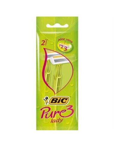 Bic - Pure 3 Lady Pack de 2 Rasoirs Épilatoires Jetables 3 Lames - Bande Lubrifiante à l'Aloe Vera