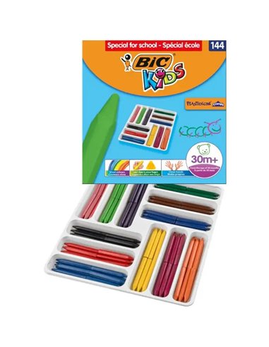 Bic - Kids Plastidecor Triangle Boîte de 144 Crayons de Cire - Facile à tailler - Ne tache pas