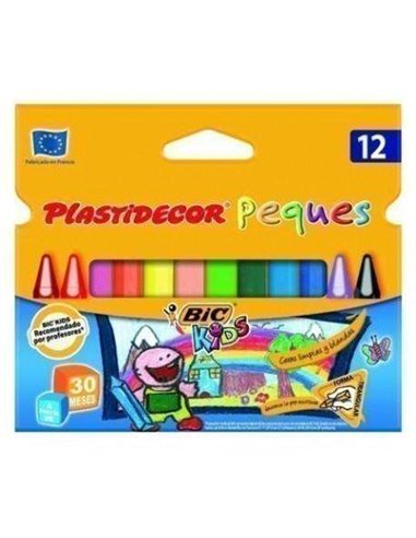 Bic - Kids Plastidecor Peques Coffret de 12 crayons de cire triangulaires - Idéal pour les jeunes enfants - Texture douce - Ne t