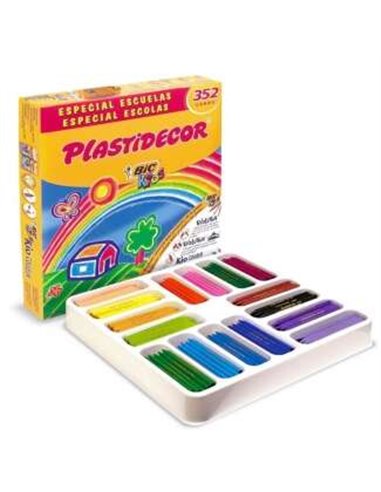 Bic - Kids Plastidecor Boite de 352 Crayons Cire - Extra Résistants - Faciles à tailler - Ne tachent pas