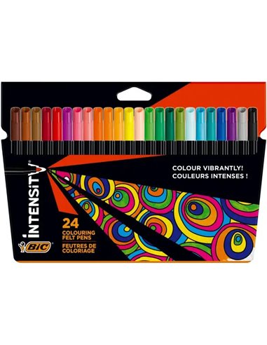 Bic - Pack Intensité de 24 Feutres - Pointe 0,9 mm - Encre Lavable à Base d'Eau - Couleurs Assorties