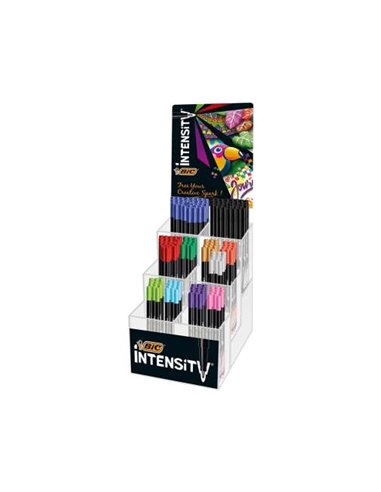 Bic - Présentoir Intensité Fine de 192 Marqueurs - Pointe Fine 0,8 mm - Trait 0,4 mm - Couleurs Assorties