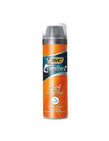 Bic - Gel à raser Gel Sensitive Confort - Facile à appliquer - Contient de l'Aloe Vera - Contenance 200 ml