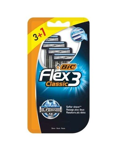 Bic - Flex 3 Pack de 3+1 Rasoirs Jetables 3 Lames - Tête Pivotante - Bande Lubrifiante à l'Aloe Vera