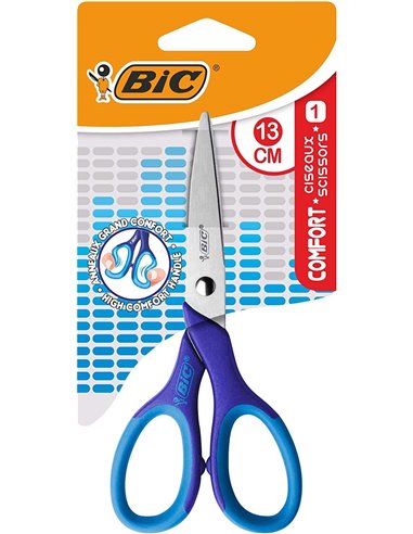 Bic - Ciseaux d'école confort 13 cm - Manche souple - Utilisation droitier - Couleur aléatoire rose/bleu