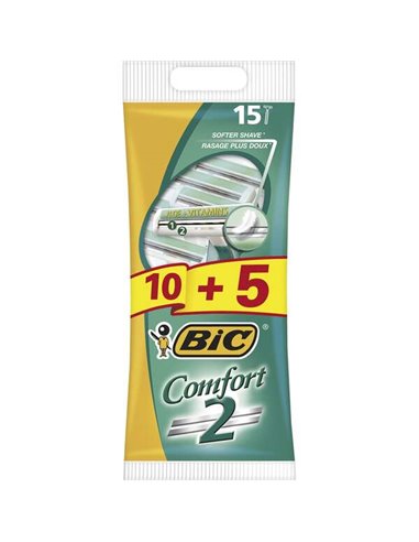 Bic - Confort 2 Pack de 10 + 5 Rasoirs Jetables Offerts