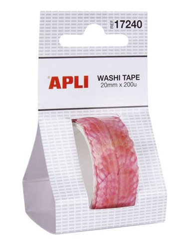 Apli - Washi Tape Pétales Prédécoupés - Taille 20mmx2m - 200 Pétales Roses - Adhésif de Haute Qualité - Idéal pour l'Artisanat e