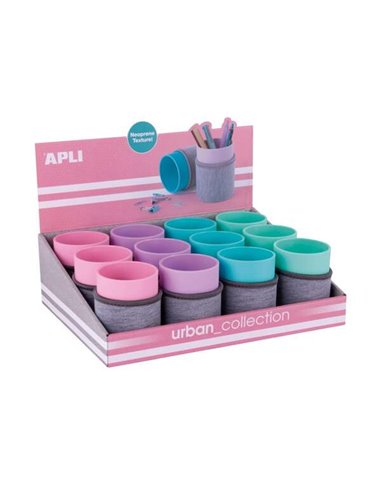 Apli - Présentoir Collection Urban de 12 Tasses avec Housse en Néoprène - Dimensions 105x80mm - Couleurs Assorties