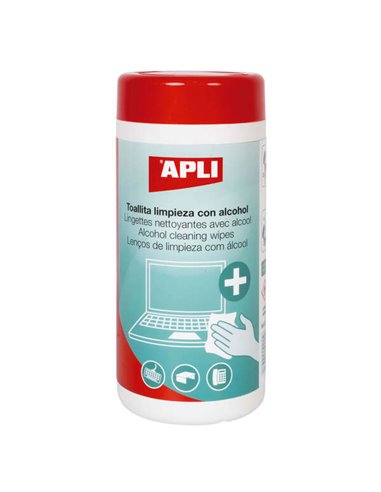 Apli - Lingettes Hydroalcooliques Désinfectantes - 220x110mm - 70% Éthanol - 100 Unités avec Distributeur - Réglementation Antiv