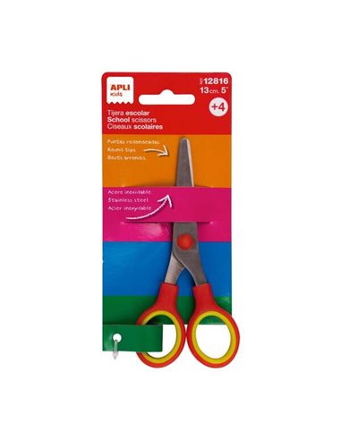 Apli - Ciseaux d'écolier 13 cm - Pointe arrondie - Ergonomique - Utilisation ambidextre - Coloris Rouge