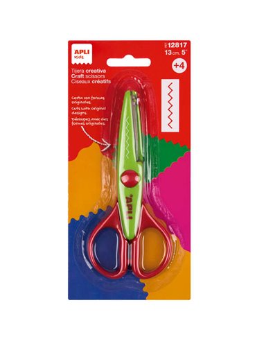 Apli - Ciseaux Créatifs Zigzag 13 cm - Pointe Arrondie - Ergonomique Ambidextre - Coupe Tous Types de Matières - Coloris Vert