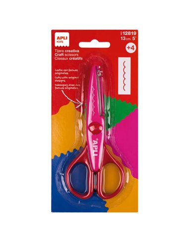 Apli - Ciseaux Créatifs Dentelés 13 cm - Pointe Arrondie - Ergonomique pour Ambidextre - Coupe Tous Types de Matières - Coloris 