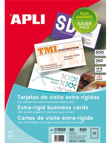 Apli - Cartes de Visite Mat à Bord Droit 250g 50 Feuilles