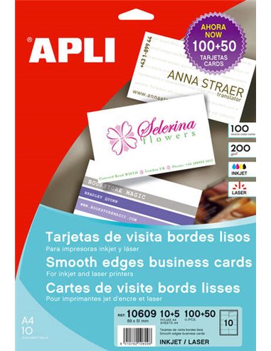 Apli - Cartes de visite mates à bords droits 200g 15 feuilles