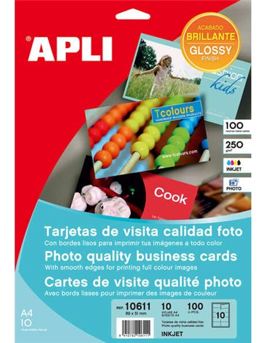 Apli - Cartes de Visite Bords Droits Brillants 250g 10 Feuilles