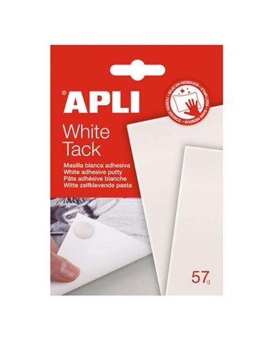 Apli - Tack White Putty 57g - Adhésif réutilisable - Ne laisse aucun résidu - Facile à mouler - Blanc