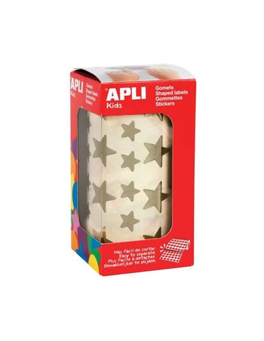 Apli - Rouleau de 2360 Gomets Golden Star - 12,5 mm et 19,5 mm - Adhésif permanent - Idéal pour les écoles et ateliers d'enfants