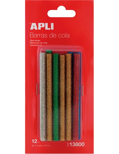 Apli - Bâtons adhésifs thermofusibles de rechange - Ø7,5mmx10cm - Couleurs assorties avec paillettes - Précision et propreté - C