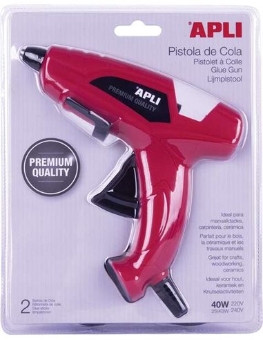 Apli - Pistolet à Colle Thermofusible 40W pour Bâtons de Ø11mm - Comprend 2 Bâtons de Colle Ø11mm x 10cm - Couleur Rouge