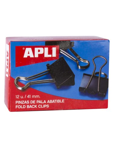 Apli - Pinces Pliantes 20x41mm - Clips en Acier Trempé Noir - Poignées Nickel - Boîte de 12 - Peut contenir jusqu'à 170 Feuilles