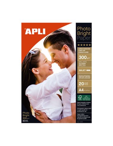 Apli - Papier Photo Photobright Longue Durée A4 300g 20 Feuilles