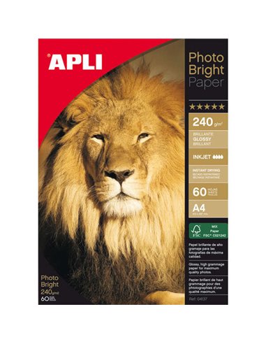 Apli - Papier Photo Photobright A4 240g 60 Feuilles