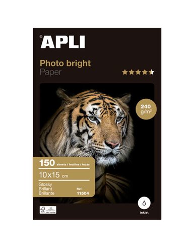 Apli - Papier Photo Photobright 10 x 15 cm 240g 150 Feuilles