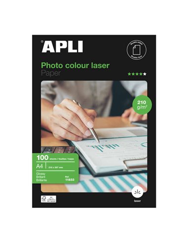 Apli - Papier Photo Laser Couleur A4 210g 100 Feuilles