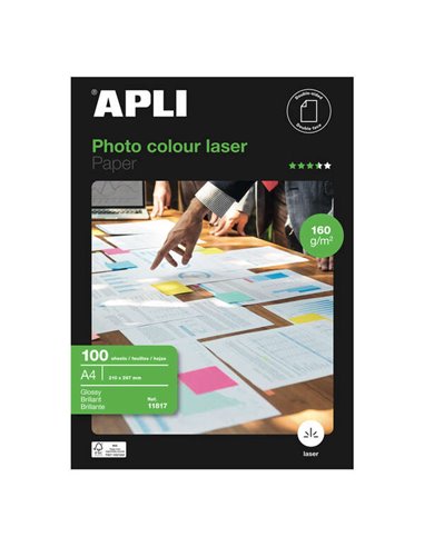 Apli - Papier Photo Laser Couleur A4 160g 100 Feuilles