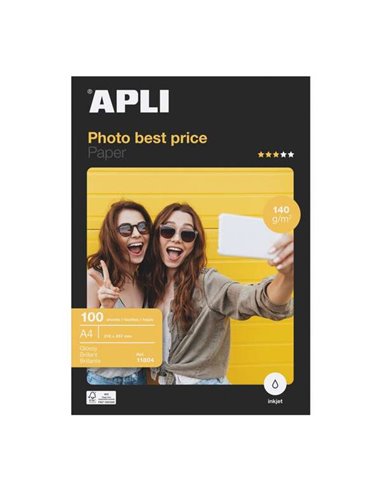 Apli - Papier Photo Bestprice A4 140gr - Finition Brillante - 100 Feuilles