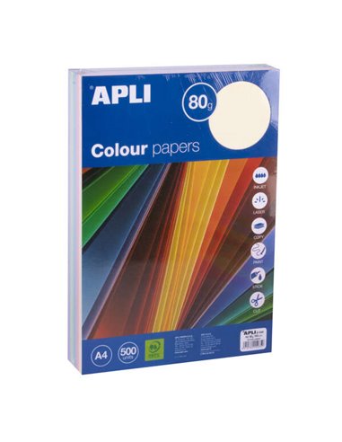 Apli - Papier Couleurs Assorties Pastel A4 500 Feuilles