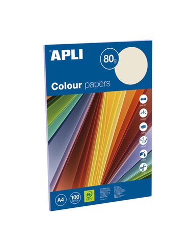 Apli - Papier Couleurs Assorties Pastel A4 100 Feuilles