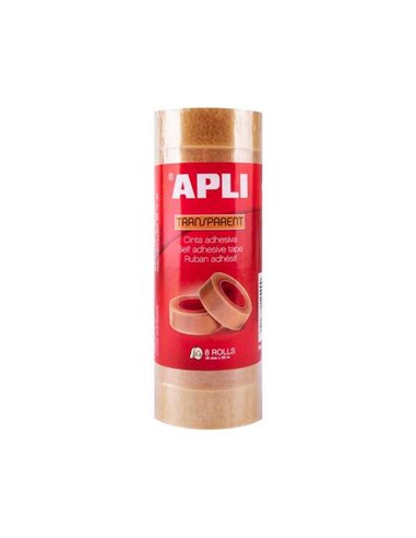 Apli - Pack de 8 Rubans Adhésifs Transparents 19 mm x 33 m