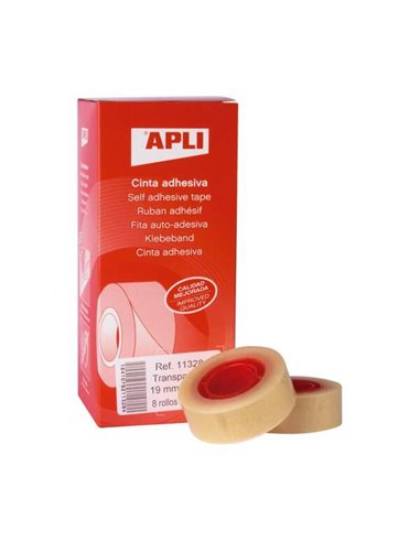 Apli - Pack de 8 Rubans Adhésifs Transparents 19 mm x 33 m