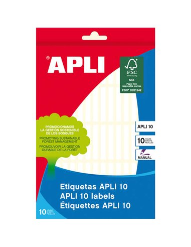 Apli - Pack de 600 Etiquettes Blanches 5x35mm - 10 Feuilles x 60 Etiquettes - Adhésif Permanent - Couleur Blanc