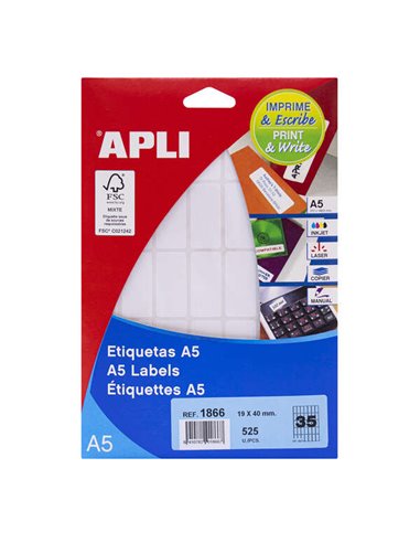 Apli - Paquet de 525 étiquettes A5 19,0 x 40,0 mm - Blanc